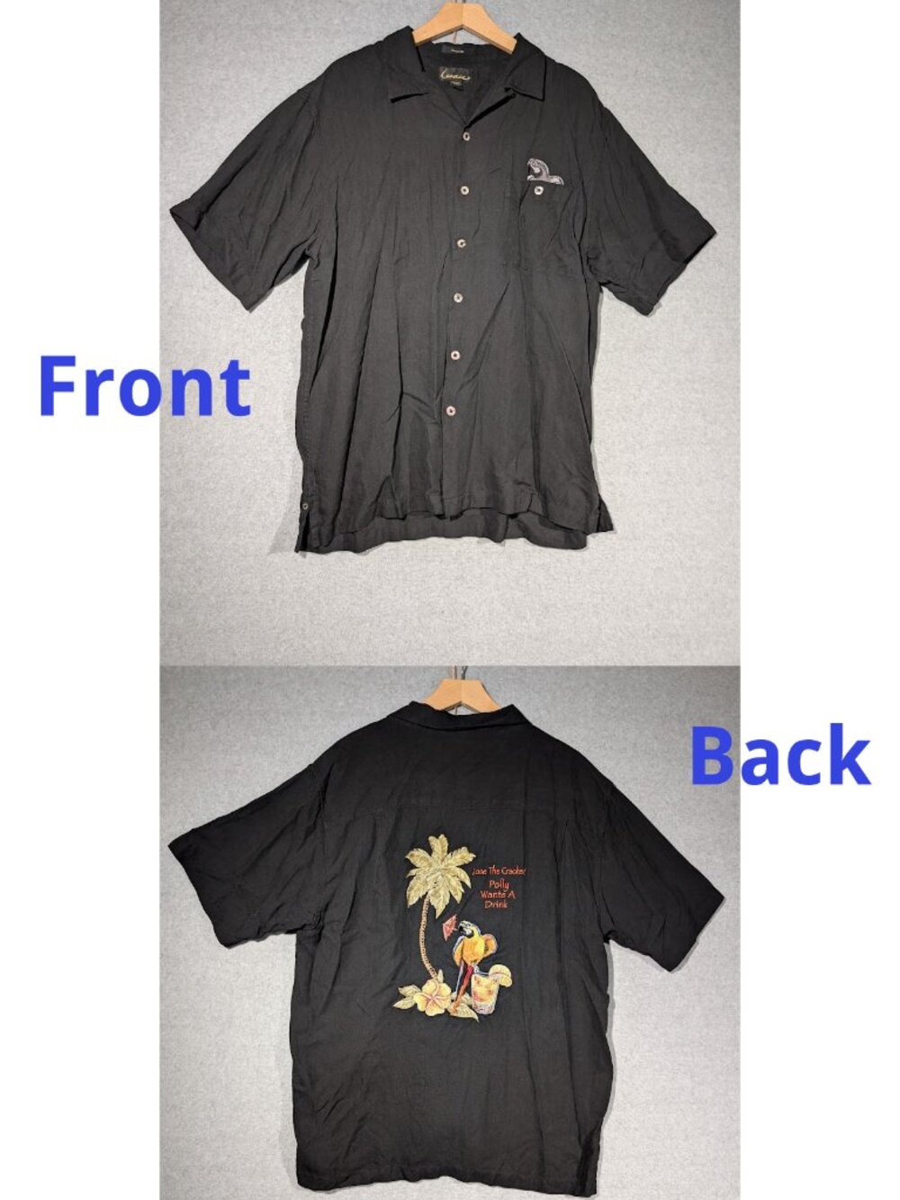 Luau Silk Embroidered Tropical Hawaiian Shirt Black - Polly Needs a Drink Mens L